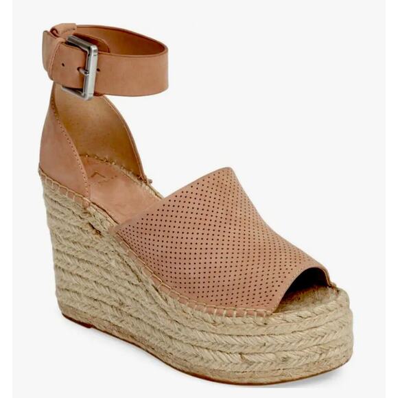 Marc Fisher Cute Tan Adalyne Platform Leather Open Toe Espadrille Wedges 7.5 - Picture 1 of 16